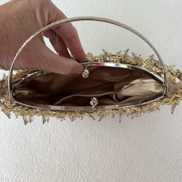 Prezzo Women's Gold Sequined Jeweled Cocktail Party Evening Purse Bag - Picture 9 of 9